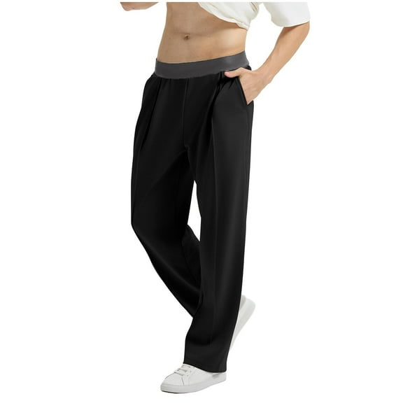 gakvbuo Wide-Leg Pants for Man Athletic Workout Jogger Pants Casual Solid Color Elastic Waist Running Sports Trousers With Pockets