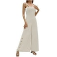 thumbnail image 1 of gakvbuo Wide Leg Suspender Jumpsuits Overalls For Women Casual Loose Fit Bib Spring Summer Button Long Pant One Piece Rompers With Pockets, 1 of 7