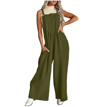 gakvbuo Wide Leg Suspender Jumpsuits Overalls For Women Casual Loose Fit Spring Summer Palazzo Pants Comfy Baggy Button Rompers Jumpers With Pockets