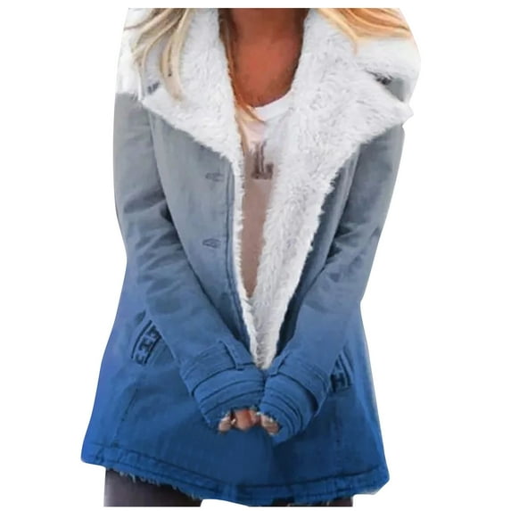 gakvbuo Winter Coats For Women Faux Fur Thicken Fleece Warm Overcoat Composite Plush Button Lapel Outerwear Long Sleeve Hoodless Casual Lightweight
