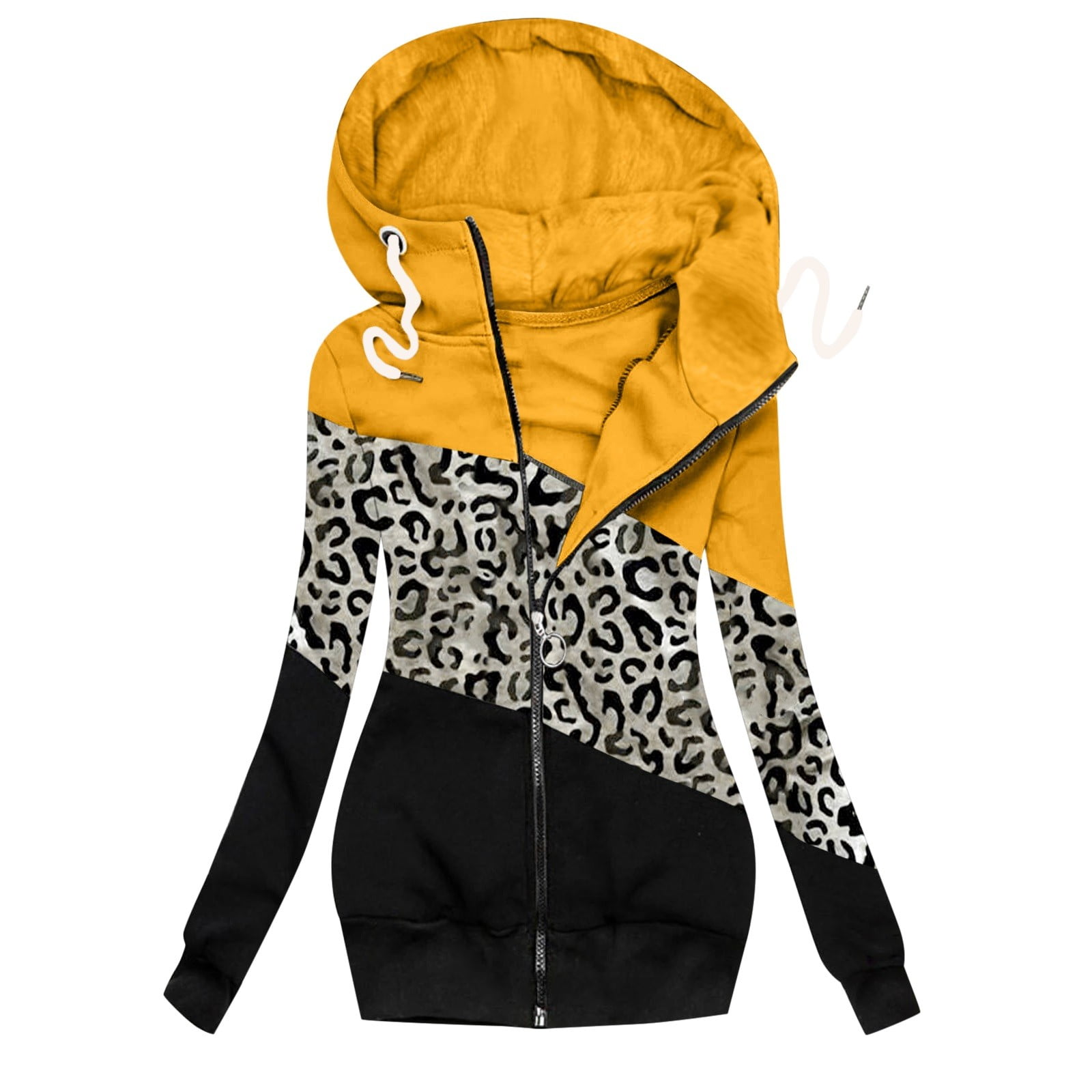 gakvbuo Winter Coats For Womens Plus Size Hooded Jacket Long Sleeve Casual Leopard Prints Jacket Zipper Sweatshirt Walmart
