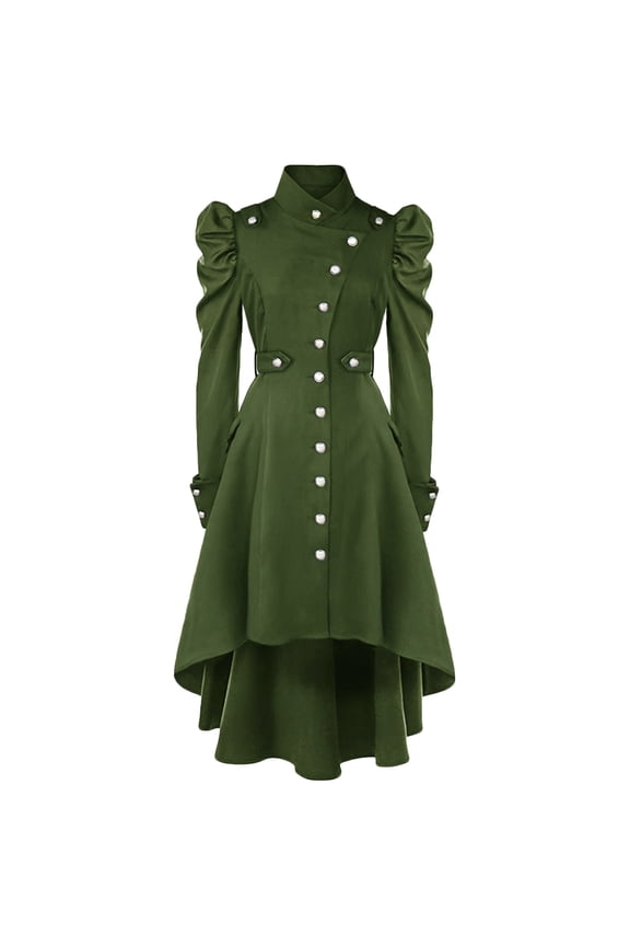 Women'S Solid Long Sleeved Sheep'S Hoof Sleeves Slim Fit Mid-Century Collar Slim Mid Length Jacket Coat