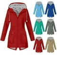 thumbnail image 1 of gakvbuo Women Solid Color Rain Jacket Outdoor Hooded Windproof Loose With Pocket Coat, 1 of 6