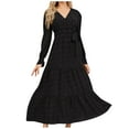 thumbnail image 1 of gakvbuo Women's Fashion Long Sleeve Print V-Neck Ladies Holiday Outing Long Dress, 1 of 8