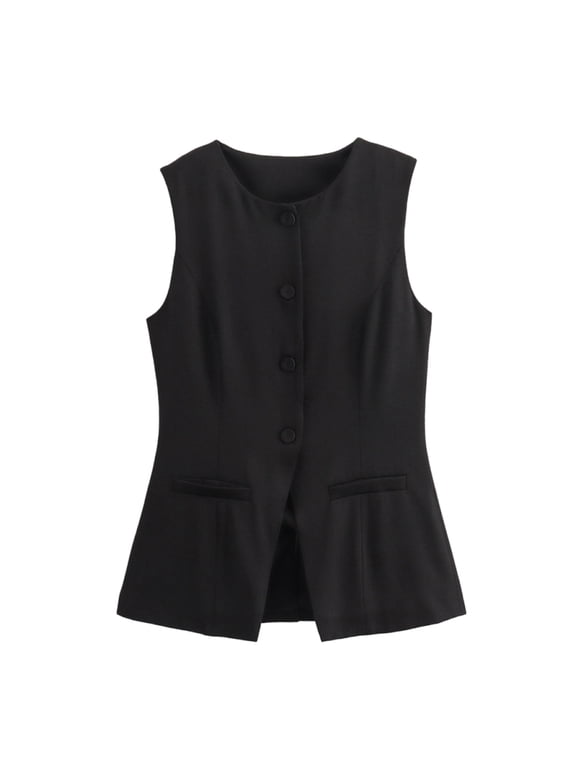 Women's Suit Tops Casual Business Button Sleeveless Trendy Fashion Blazer Waistcoat