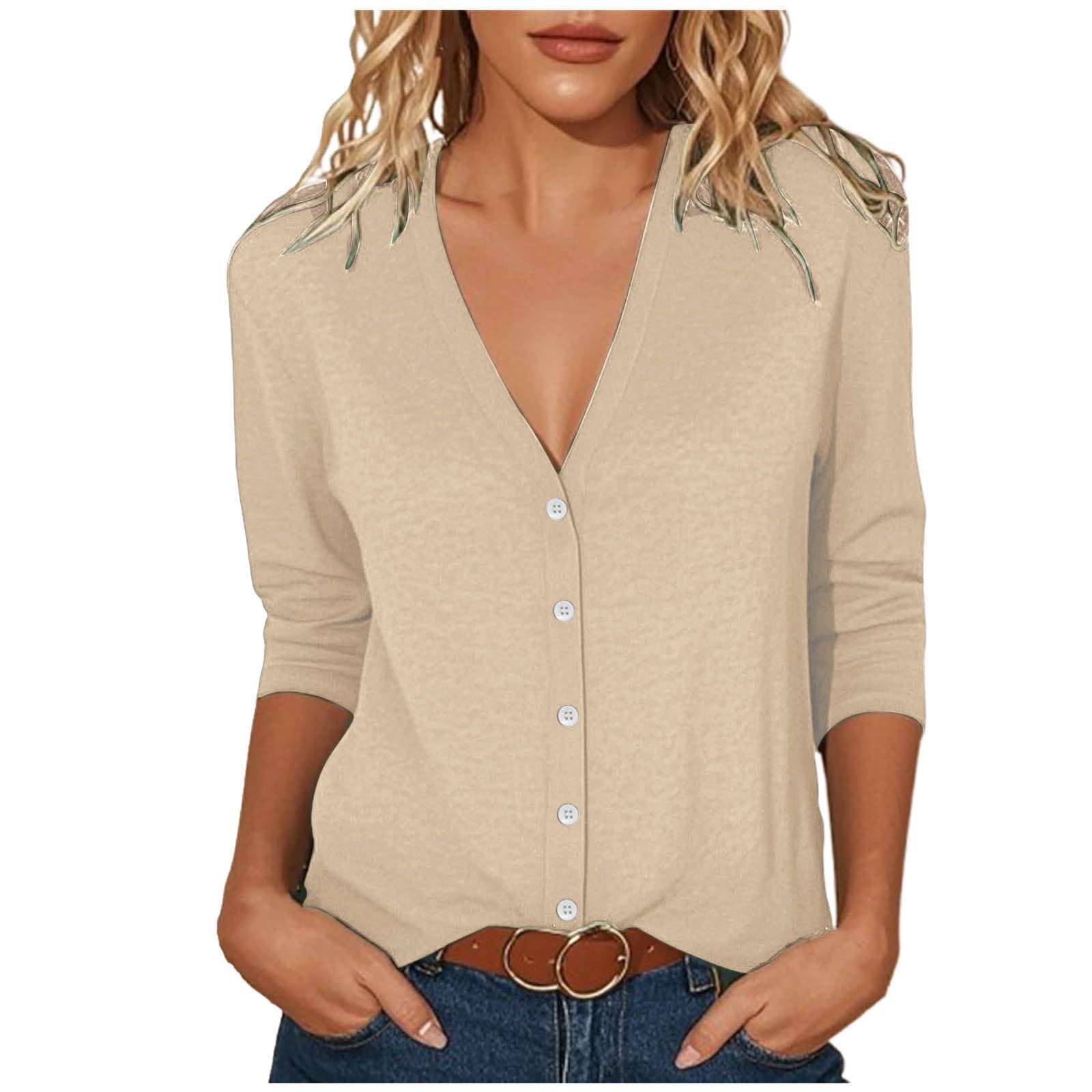 Solid Color Button Ups gakvbuo Women's Top Fashionable Solid Color Button Up Shirt Women's V ...