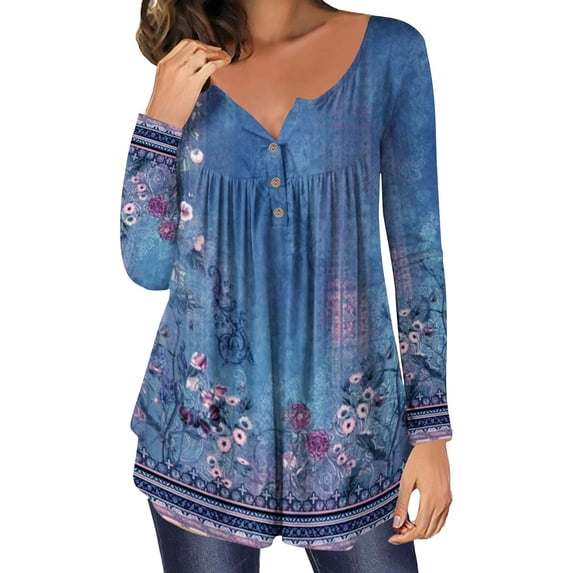 gakvbuo Womens Fall Fashion 2023 Tops Hide Belly Tunic Cute Flowy Henley Blouses Dressy Casual Loose Tshirts For Leggings