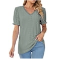 thumbnail image 1 of gakvbuo Womens Tops!Women's Casual Fashion Hollowed Out V-neck Sleeve T-shirt, 1 of 8