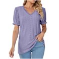 thumbnail image 1 of gakvbuo Womens Tops!Women's Casual Fashion Hollowed Out V-neck Sleeve T-shirt, 1 of 8