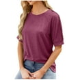 thumbnail image 1 of gakvbuo Womens Tops!Women's Fashion Solid Casual T-shirt Short Sleeves Blouse Round Neck Casual Button Tops, 1 of 1