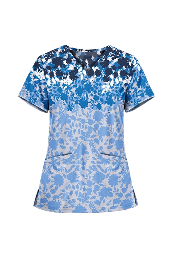 Working Uniform Nursing Uniform for Womens Scrubs Tops Color Casual Working Uniform with Pocket V-Neck Work Utility & Safety Tops Nursing Worker Protective Clothing Top