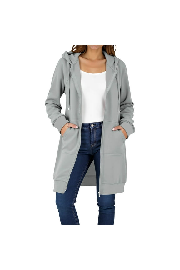 Zip Up Hoodies Surcoat for Women'S Long Tunic Sweatshirts Drawstring Oversized Long Sleeve Casual Fall Jacket Coat with Pocket