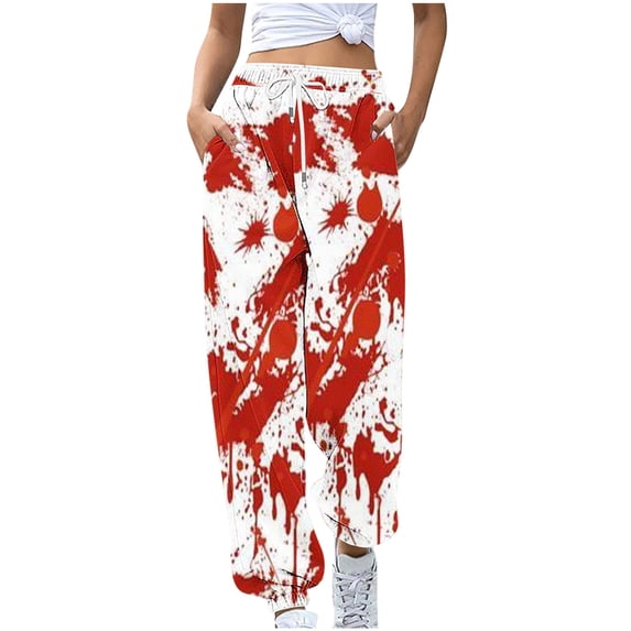 gakvbuo halloween sweatpants for women High Waiste Cinch Bottom Baggy cargo sweatpants for women with Pockets Athletic Fit Workout Active Joggers Pants Lounge Trousers Long Leg Pants
