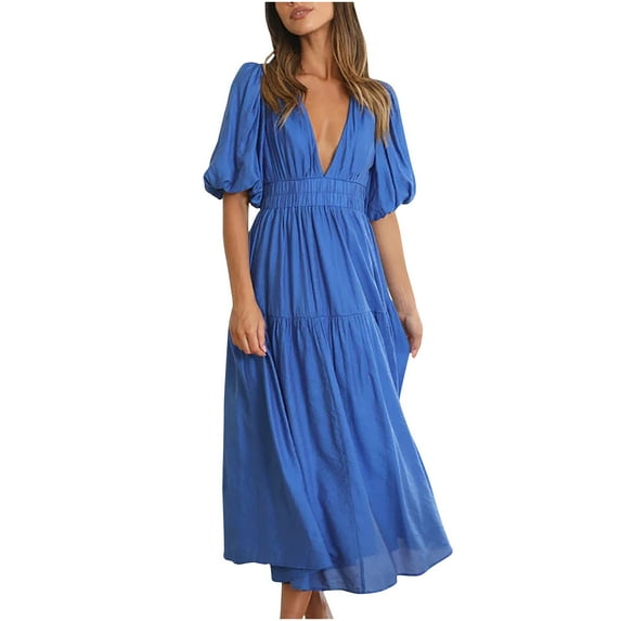 gakvbuo summer dresses for women 2024 vacation trendy Fashion Women Summer Casual V-Neck Bandage Short Sleeve Floral Printed Dress