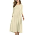 thumbnail image 1 of gakvbuo summer dresses for women 2024 vacation trendy Women Fashion Casual Pleated Seven-cent Sleeve Pure-color Dress, 1 of 5
