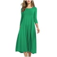 thumbnail image 1 of gakvbuo summer dresses for women 2024 vacation trendy Women Fashion Casual Pleated Seven-cent Sleeve Pure-color Dress, 1 of 5