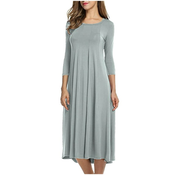 gakvbuo summer dresses for women 2024 vacation trendy Women Fashion Casual Pleated Seven-cent Sleeve Pure-color Dress