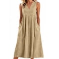 thumbnail image 1 of gakvbuo Summer Tank Dress For Women Casual V-Neck Pockets A-Line T-Shirt Dress Sleeveless Sundress Plus Size Maxi Dress, 1 of 5