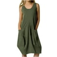 thumbnail image 1 of gakvbuo summer tank dresses for women 2024 vacation Women's Cotton Linen Color Loose Round Neck Sleeveless Dress, 1 of 7