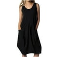 thumbnail image 1 of gakvbuo summer tank dresses for women 2024 vacation Women's Cotton Linen Color Loose Round Neck Sleeveless Dress, 1 of 7