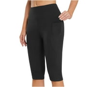 gakvov Biker Shorts For Women High Waist Knee Length Leggings Workout Shorts Gym Yoga Shorts With Pockets Compression Squat Proof Pants