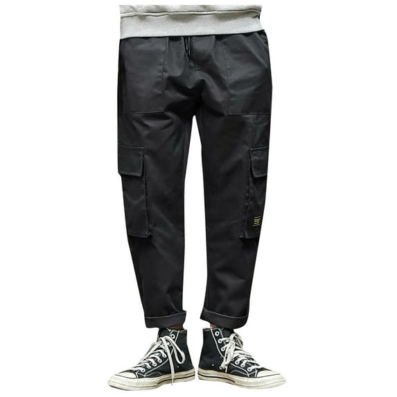 gakvov Cargo Pants For Men Men Solid Color Casual Pants Drawstring Mouth Hiking Work Pants Outdoor Clothing