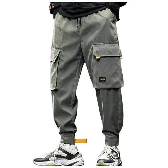 gakvov Cargo Pants For Men Men Solid Color Casual Pants Drawstring Mouth Hiking Work Pants Outdoor Clothing