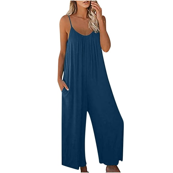 gakvov Cargo pants For women Jumpsuits For Women Loose Sleeveless Wide Legged Pants Rompers Overalls Adjustable Spaghetti Strap Stretchy Long Pant Romper Jumpsuit With Pockets