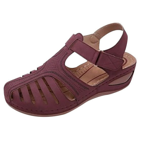 gakvov Closed Toe Sandals For Women Casual Summer Hollow Out Vintage Wedge Sandal Gladiator Outdoor Shoes