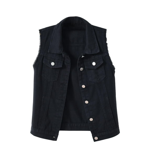 gakvbuo Denim Vest For Women Slim Fit Sleeveless Denim Casual Basic Button Jean Vest Jacket Outerwear with Chest Pockets