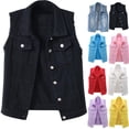thumbnail image 1 of gakvbuo Denim Vest For Women Slim Fit Sleeveless Cropped Coat Casual Basic Button Jean Vest Jacket Outerwear with Chest Pockets, 1 of 8