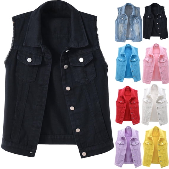gakvbuo Denim Vest For Women Slim Fit Sleeveless Cropped Coat Casual Basic Button Jean Vest Jacket Outerwear with Chest Pockets