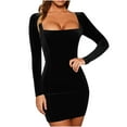 thumbnail image 1 of gakvbuo Fall Dresses for Women 2022 Fashion Sexy Casual Women Long Sleeve Solid Slim Square Collar Ladies Mini Dress, 1 of 6
