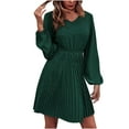 thumbnail image 1 of gakvov Fall Dresses For Women 2022 Savings Clearance Babydoll Dress For Women Fall Dresses Long Sleeve Slim Tunic Dreses V Neck Ruffle Knee Length A-Line Casual Draped High Waist Mini Dress, 1 of 9