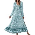 thumbnail image 1 of gakvbuo Fall Dresses for Women Long Sleeve Maxi Dress for Women Plus Size Dress Casual Button Down Boho Dress V Neck Floral Print Fall Long Dresses, 1 of 6