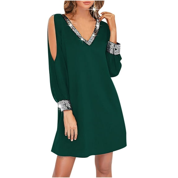 gakvbuo Fall Dresses for Women 2022 Plus Size Dress for Women Wedding Guest V Neck Off Shoulder Long Sleeve Knee Length Casual Mini Dress
