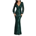 thumbnail image 1 of gakvbuo Fall Dresses for Women 2022 Wedding Guest Dresses for Womens Soild Sexy V-Neck Sequins Dress Long Sleeve formal Dresses Party Long Dresses, 1 of 4