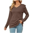 thumbnail image 1 of gakvbuo Fall Women Casual Solid Long Sleeve Ruffles Hoodie V-Neck T-Shirt Blouse, 1 of 6