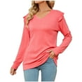 thumbnail image 1 of gakvbuo Fall Women Casual Solid Long Sleeve Ruffles Hoodie V-Neck T-Shirt Blouse, 1 of 7