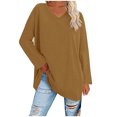 thumbnail image 1 of gakvbuo Fall Women Casual Solid Long Sleeve Shoulder Drop V-Neck T-Shirt Blouse, 1 of 5