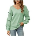 thumbnail image 1 of gakvbuo Fall Women'S Casual Sexy Fashion Long Sleeve V-Neck Ruffle Lantern Sleeve Pullover Top Shirt Blouse, 1 of 5