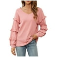 thumbnail image 1 of gakvbuo Fall Women'S Casual Sexy Fashion Long Sleeve V-Neck Ruffle Lantern Sleeve Pullover Top Shirt Blouse, 1 of 7