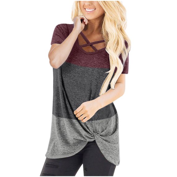 gakvov Fall Sweaters For Women Fall Savings Clearance 2022 Women Stripe Casual O-Neck T-Shirt Loose Splicing Sleeve Tops Blouse