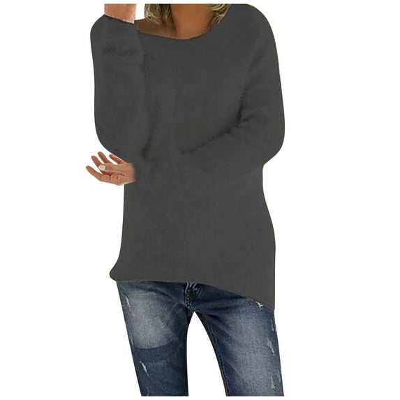 gakvbuo Fall Sweaters for Women Plus Size Pullover Tops Fall 2022 Women O-Neck Loose Solid Color Long Sleeves Sweater T-Shirt Tops