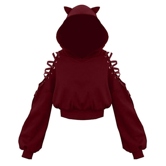 gakvov Fall Sweaters For Women Plus Size Tops Fall Savings Clearance 2022 Women's Cat Ear Hoodie Pullover Long Sleeve Hooded Sweatshirt Cute Blouse
