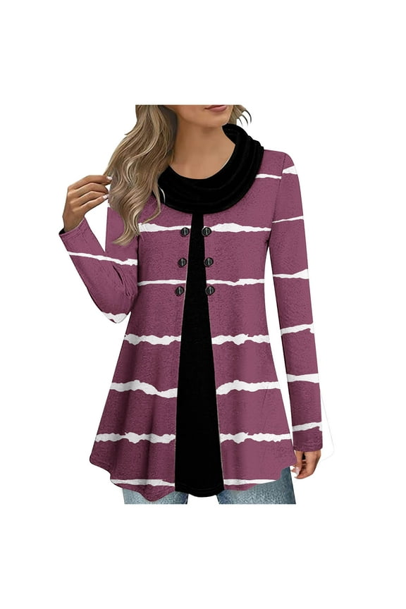 Fall Sweaters for Women Plus Size Tunic Tops Fall 2022 Women Round-Neck Patchwork Retro Print Long Sleeves Shirt Blouse Tops