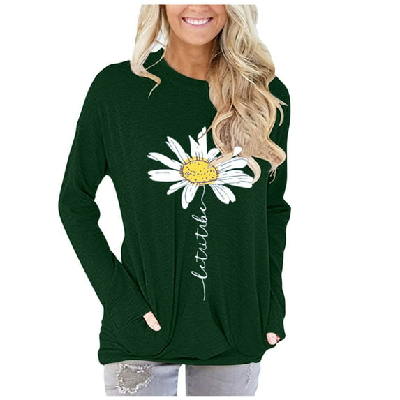 gakvov Fall Sweaters For Women Plus Size Tunic Tops Fall Savings Clearance 2022 Women Long Sleeve Printed Casual O Neck Shirt Pockets Graphic Tops Blouse
