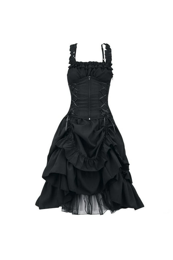 gakvov Gothic Dress For Women Plus Size Medieval Dress Sleeveless Drawstring Waist Vintage Elven Dress Steampunk Dress