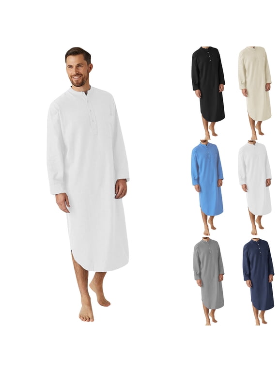 Kaftan For Mens Nightshirt Long Sleeve Sleepwear Soft Comfy Nightgown Loose Sleep Shirt