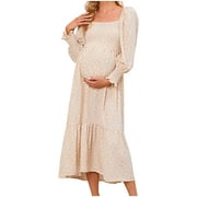 gakvov Maternity Dress For Photoshoot Savings Clearance Items!Women's Pregnant Casual Sexy Fashion Small Floral Printing Chiffon Square Collar Long Sleeve Long Dress